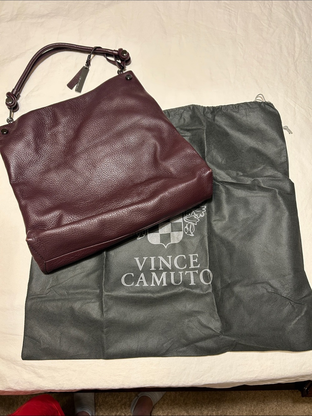 Vince Camuto Pebbled Leather Shoulder Bag in Burgundy Plum